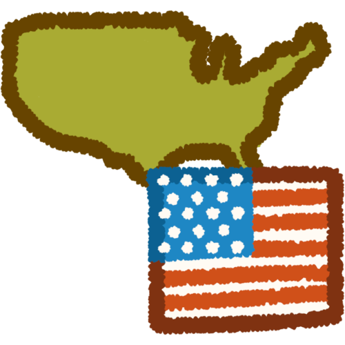 a green shape of the country of the united states, with the united states flag. the stripes stop at the flag outline